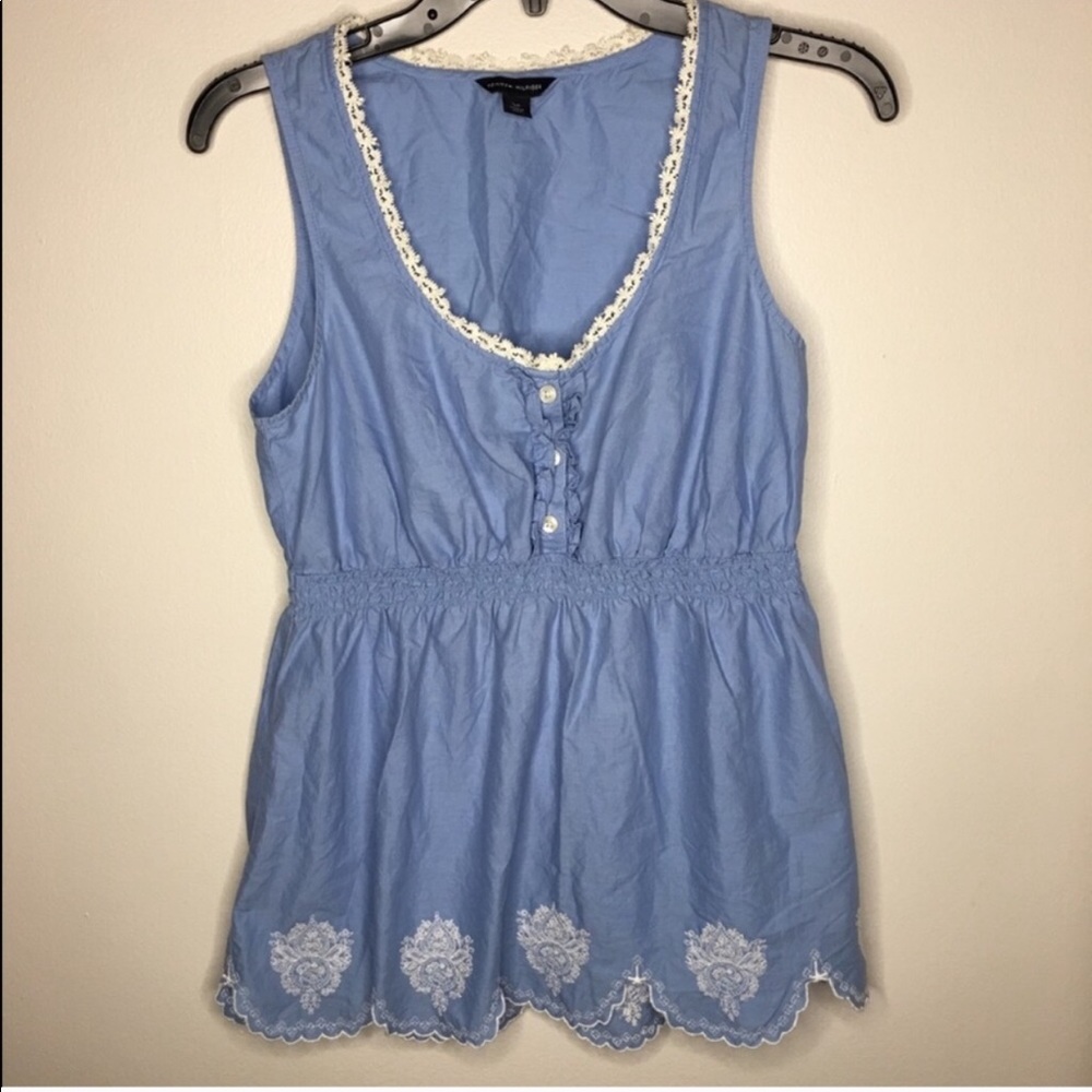 Tommy Hilfiger Boho Lace Trim Babydoll Top